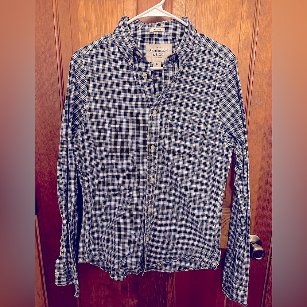 Abercrombie & Fitch Men's Blue Plaid Muscle Fit Button Down Shirt Medium